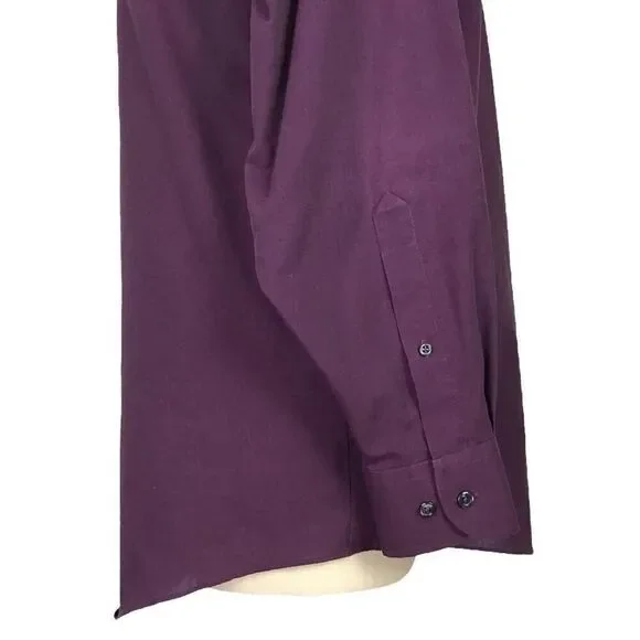Stafford Shirt Men 16 34 35 Purple Wrinkle Free Classic Cotton Blend Button Up - Picture 5 of 8